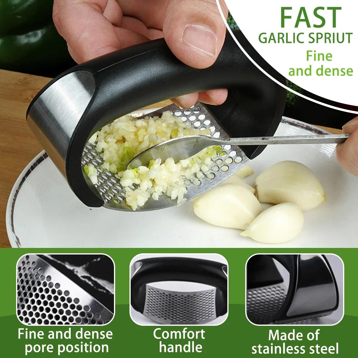 Stainless Steel Garlic Press Rocker | Easy & Dishwasher-Safe