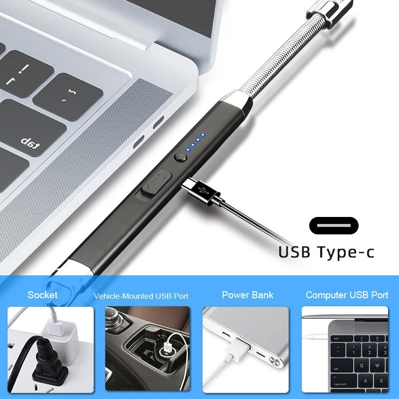 360° USB Rechargeable Arc Lighter – Windproof & Flameless