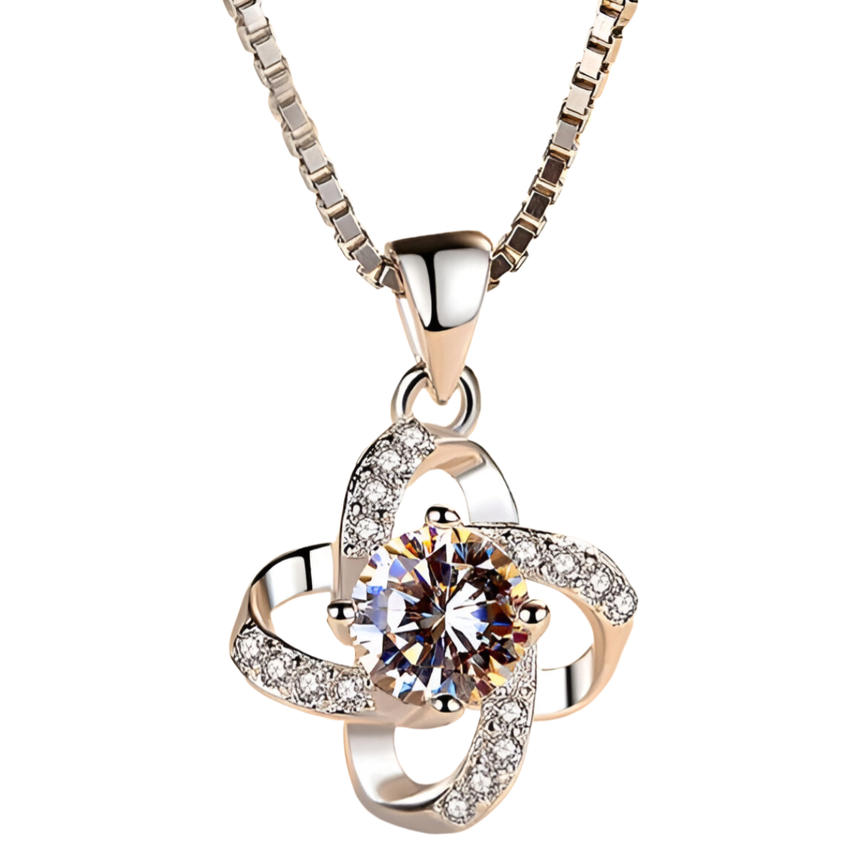 Women's Four-Leaf Clover Pendant Necklace with Diamonds in Brass