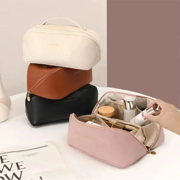 PU Leather Vanity-Style Cosmetic Bag and Makeup Organizer