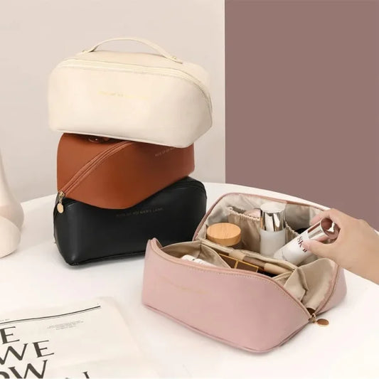 PU Leather Vanity-Style Cosmetic Bag and Makeup Organizer