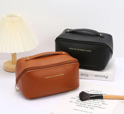 PU Leather Vanity-Style Cosmetic Bag and Makeup Organizer