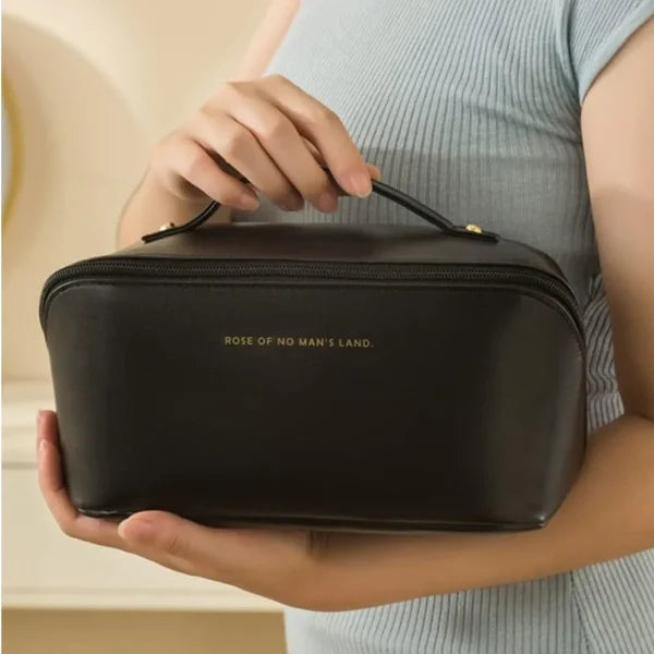 PU Leather Vanity-Style Cosmetic Bag and Makeup Organizer