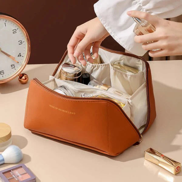 PU Leather Vanity-Style Cosmetic Bag and Makeup Organizer