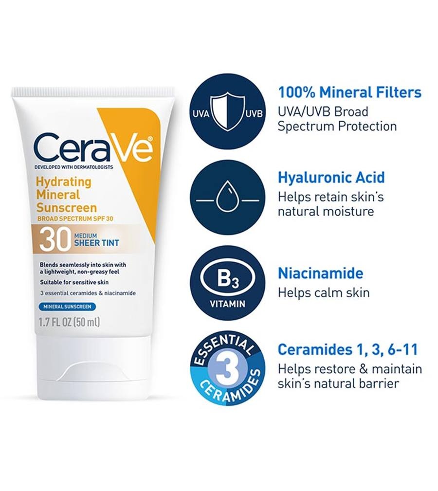 Cerave Hydrating Sunscreen SPF 30 Face Sheer Tint 50Ml
