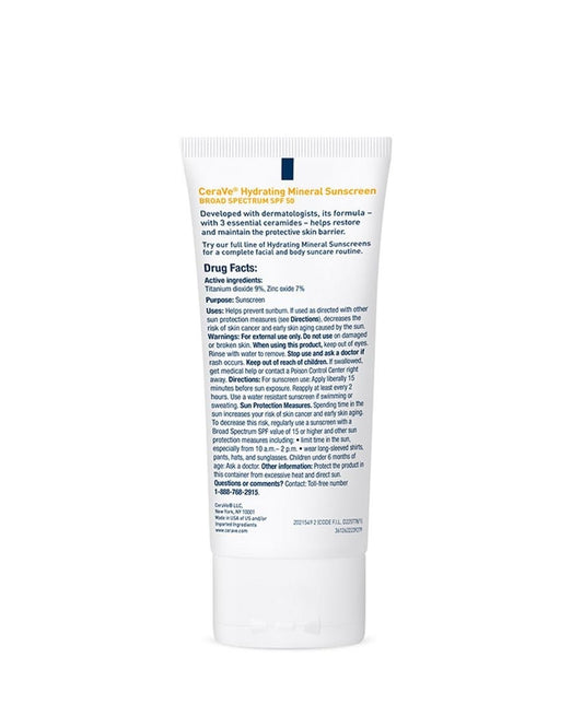 CeraVe Hydrating Mineral Sunscreen SPF 50 Face Lotion 75ml